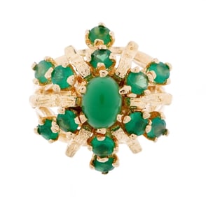 14k Gold and Chrysophase Cluster Cocktail Ring