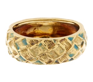 18k Gold Textured Cigar Band Ring marked Tiffany