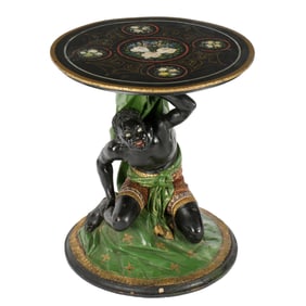 19th C. Carved Polychrome Figural Blackamoor Table