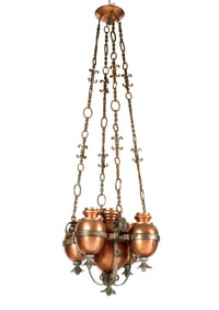 Medieval Revival Wrought Iron & Copper Chandelier