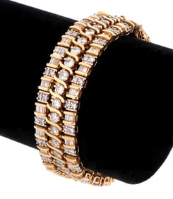 Triple Band 14k Gold and Diamond Tennis Bracelet