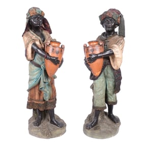 Pair Goldscheider Style Terracotta Orientalist Water Carriers