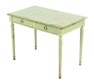 French 19th C. Green Painted Two Drawer Side Table