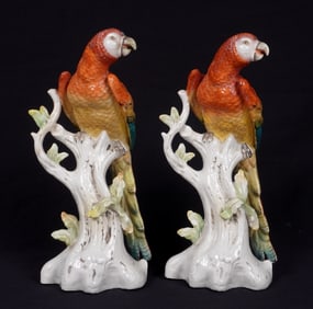Pair German Porcelain Models of Parrots