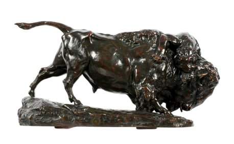 Georges Gardet Panther Attacking Buffalo Bronze