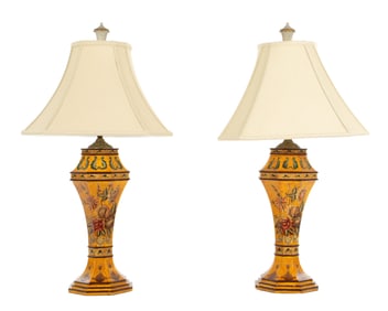 Pair Italian Style Carved and Painted Lamps