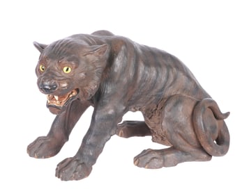 French Terracotta Painted Figure of a Tiger