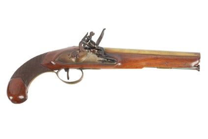 19th C. Continental Brass Barrel Flintlock Pistol