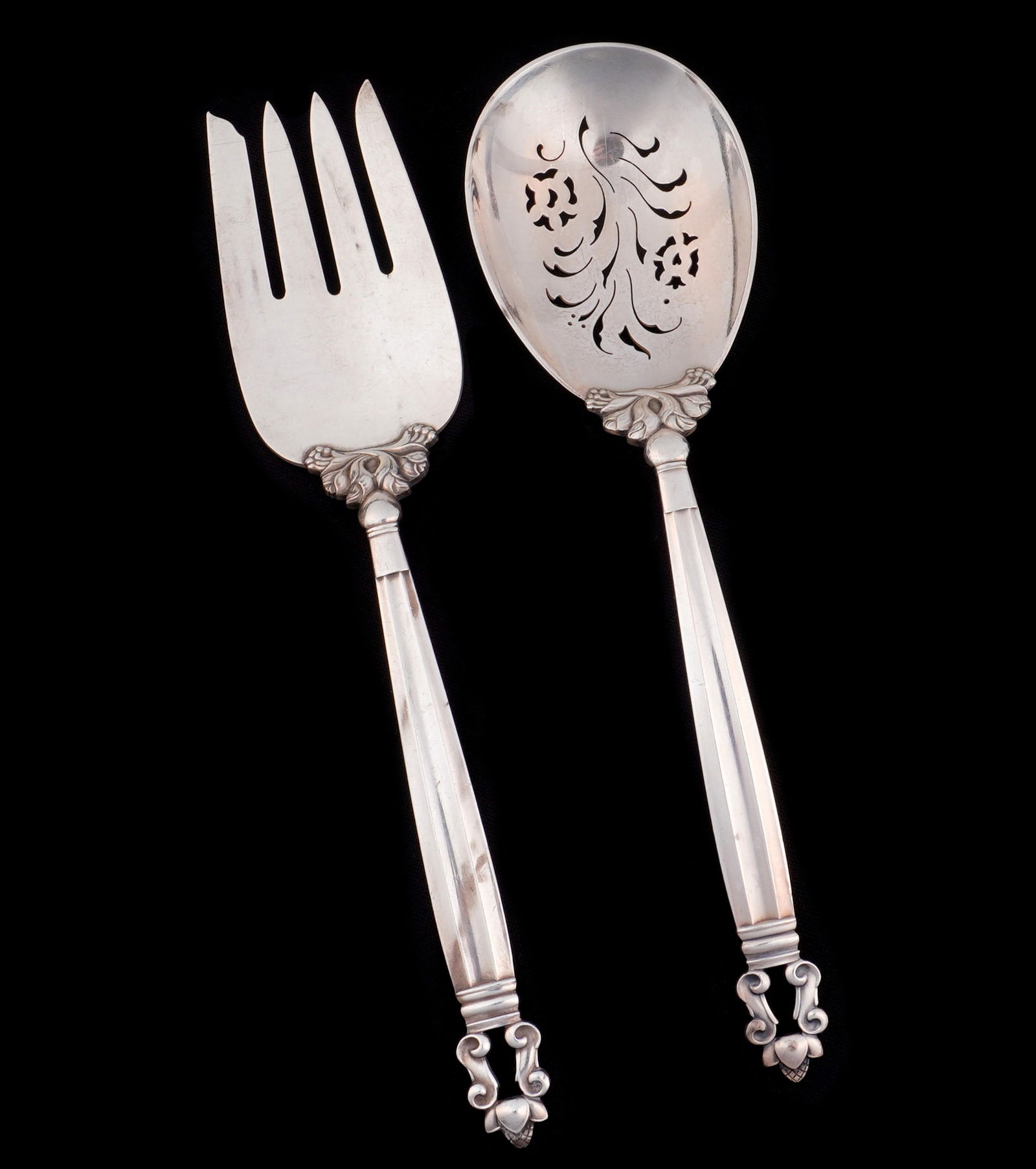 Georg Jensen Acorn Sterling Serving Fork & Spoon