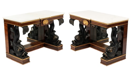 Pr Italian Marble Top Neoclassical Style Console Tables