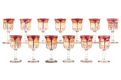 Set of 13 Baccarat Empire Ruby Gilt Goblets