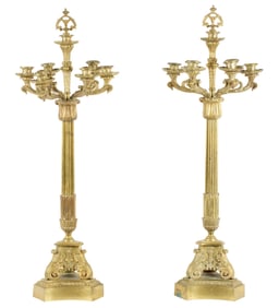Pair Antique French Empire Bronze Candelabra