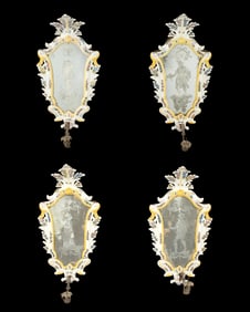 Four 19th C. Italian Faience Mirrored Sconces