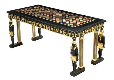Parcel Gilt Bronze Egyptian Revival Pietra Dura Center Table