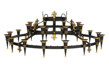 Palatial French Wrought Iron Gothic 24 Light Chandelier