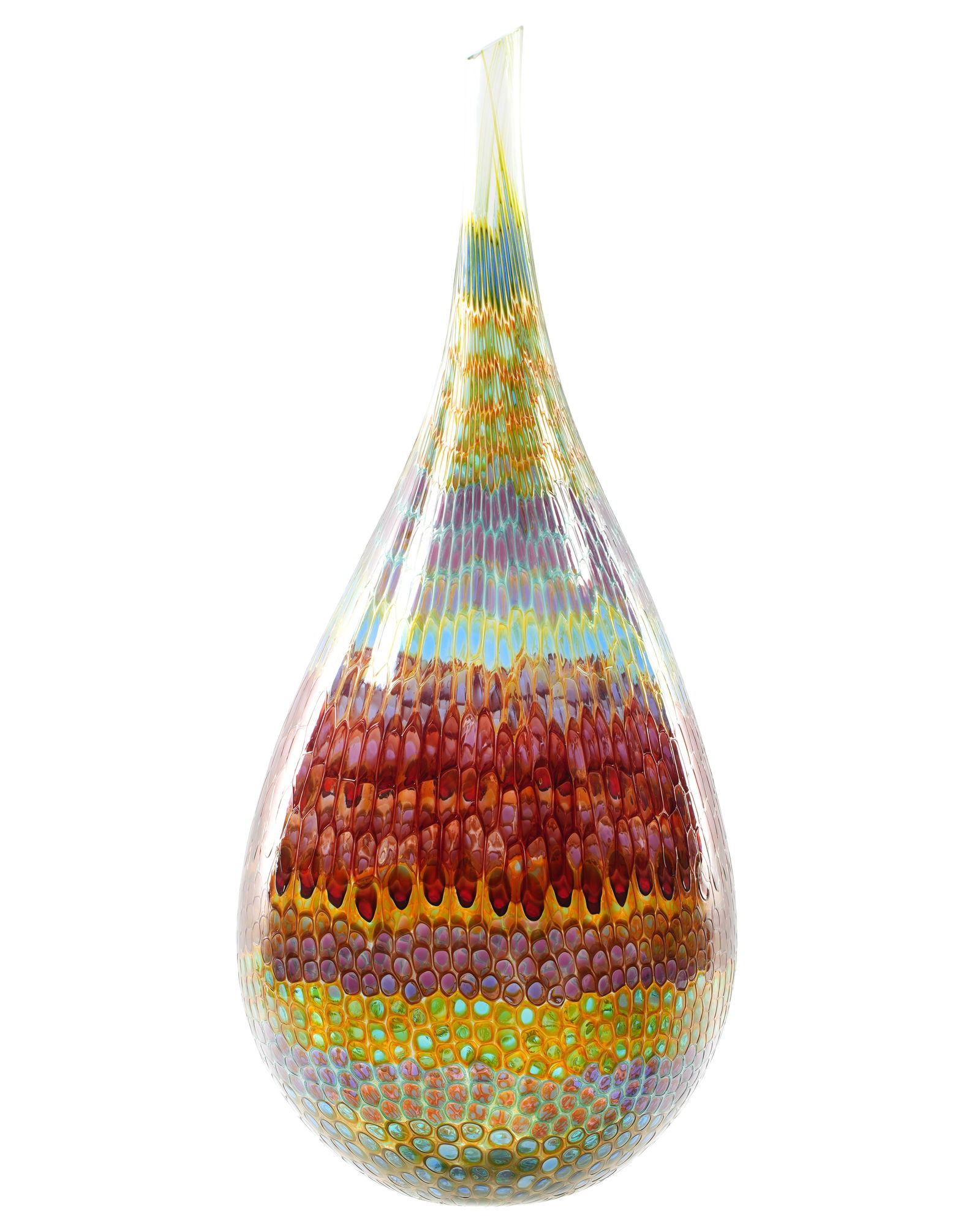 Monumental Stephen Rolfe Powell Art Glass Vessel: POWELL, Stephen Rolfe, (American, 1951-2019): Custom murrine polychrome glass vessel, inscribed signature and dated 1992. Inscribed dedication "To James with Love". Overall approx. 42" h .x 17".