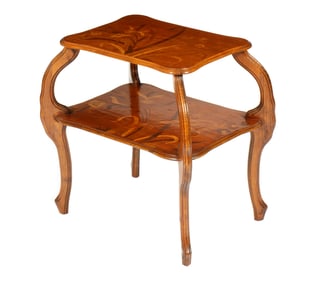 Galle Style Art Nouveau Marquetry 2 Tier Table