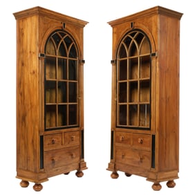 Pair English Carved Pine Bookcases
