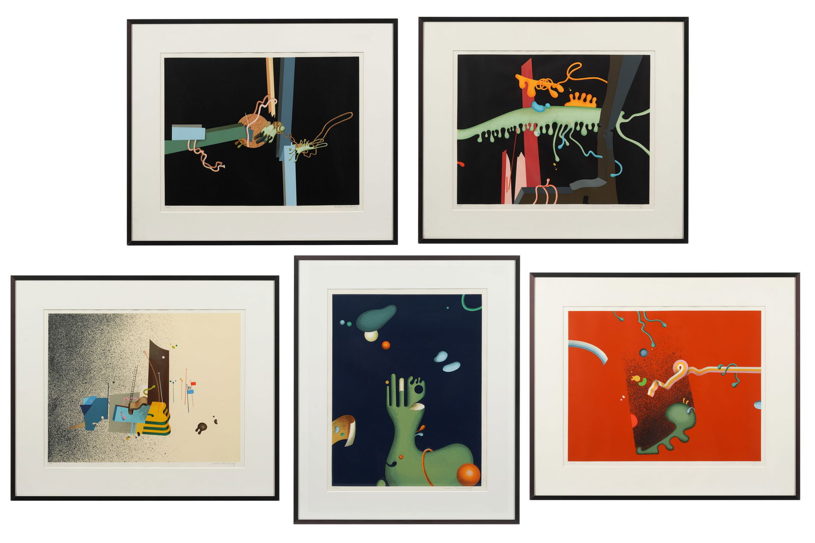 Five Yankel Ginzburg Lithograph Prints: GINZBURG, Yankel, (Kazakhstan, b. 1945): Collection of five abstract composition Lithographs in Colors on Paper, each pencil signed and all five numbered 13 from an edition of 150, sight size 14.75" x