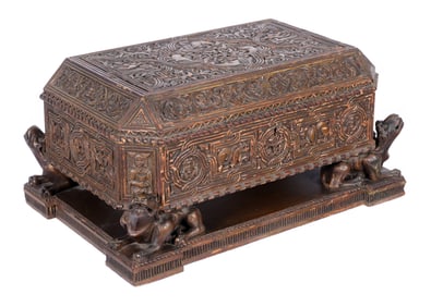 Italian Gothic Revival Carved Wood Casket / Box