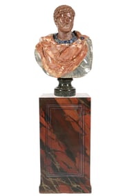 Large Carved Multi Stone Bust of Hadrian w/ Stand