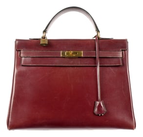 Vintage Hermes Kelly 35 Rouge Leather Hand Bag