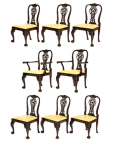 Set of Eight Carved Georgian Style Dining Chairs