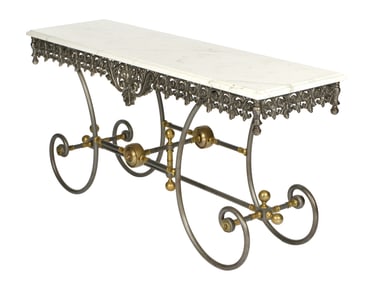 French Wrought Iron Marble Top Bakers Table