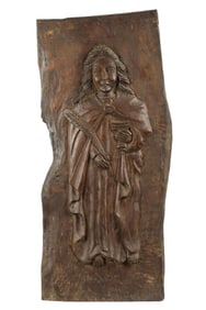 Antigue Spanish Colonial Carved Wood Bas-Relief St Barbara