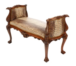 19th C. Karpen Brothers Carved Figural Griffin Fantasy Bench