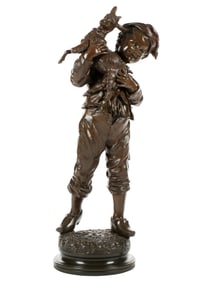 Emile LaPorte Young Boy Holding Goat Bronze