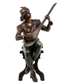 Emile Boisseau Bronze Seated Troubadour