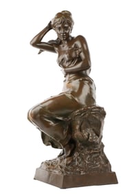 Alfred Desire Lanson L'Orage Bronze Seated Maiden