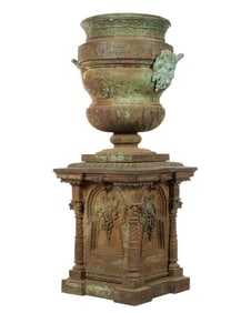 J. W. Fiske Cast Iron Garden Pedestal with Urn