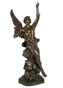 Large Le Pensee Bronze Angel signed E. Picault