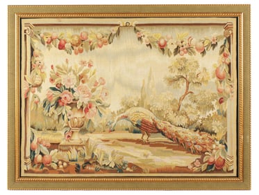 Large Continental Peacock Garden Framed Tapestry