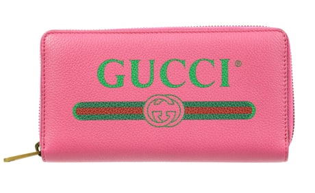 Gucci Pebble Pink Leather Logo Print Long Wallet