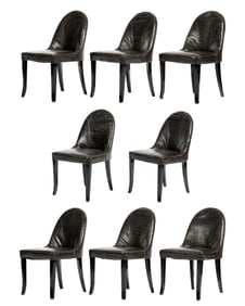 Eight Jansen Style Faux Crocodile Leather Chairs