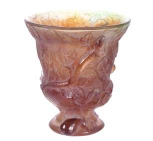Daum Pate de Verre Fig Leaves & Lizard Vase