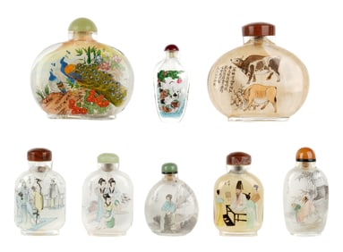 Eight Piece Inside Painted Glass Snuff Bottles