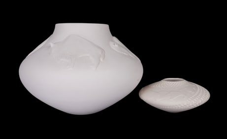 Two Piece White Pahponee Pottery Vessels
