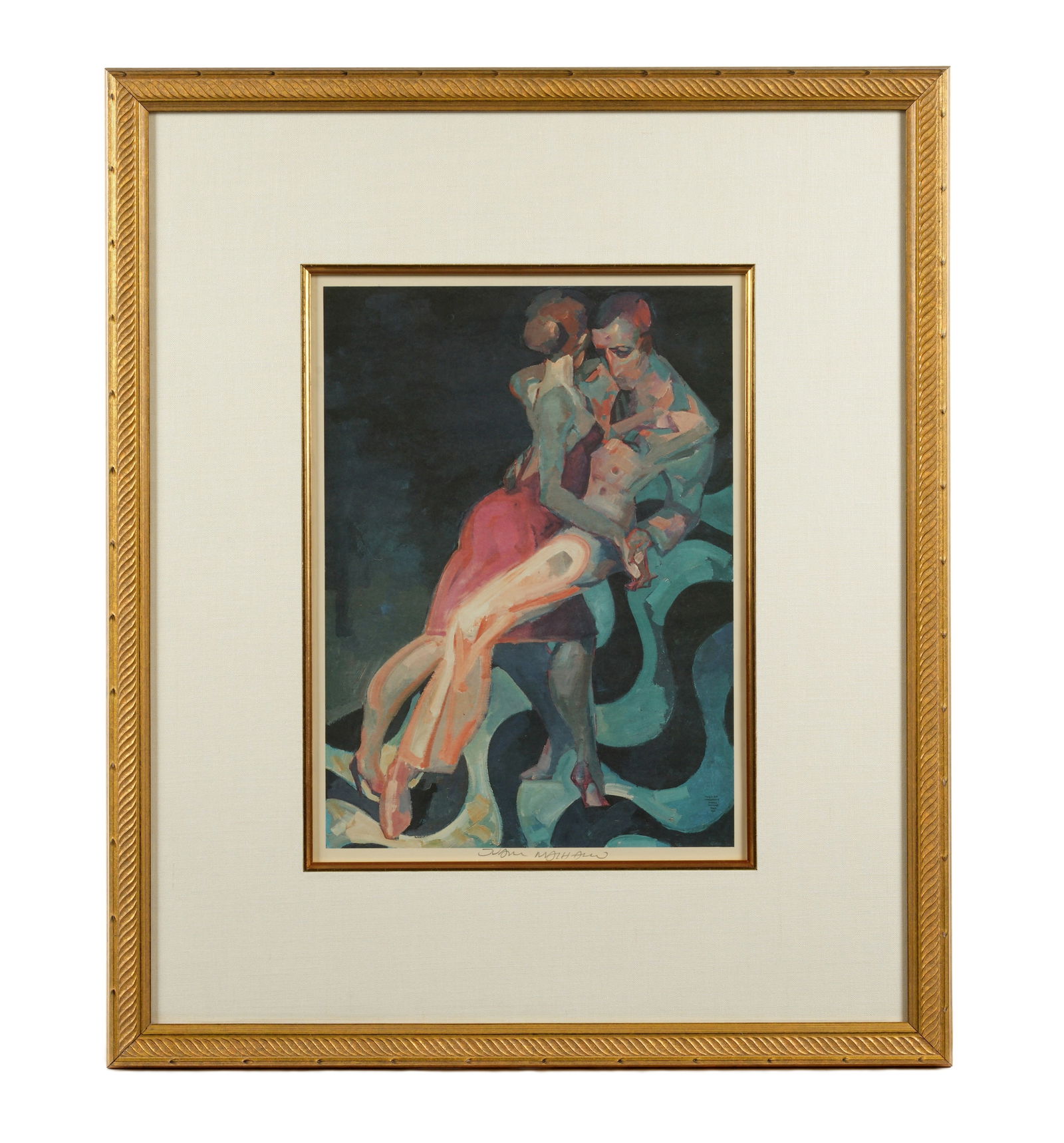 Juarez Machado Tango em Copacabana Lithograph: MACHADO, Juarez,, (Brazilian, B.1941): "Tango em Copacabana", Lithograph on Paper, signed, titled, and dated 1991 in the plate, pencil signed lower center, sight size 18" x 13.5", framed 31" x 26".