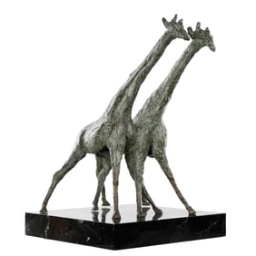 Don Wilks Modernist Pair Bronze Giraffes Sculpture