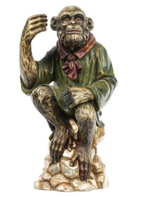 Italian Carved Polychrome Monkey Scholar Figure