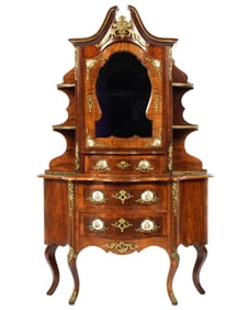 19th C. Louis XVI Vitrine Cabinet with Sevres Style Porcelain Plaques
