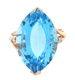 10k Gold Marquise Blue Topaz & Diamond Ring