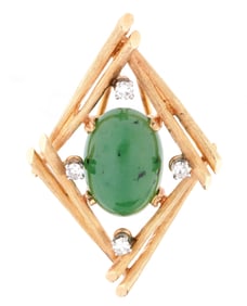 14k Gold Modernist Jade & Diamond Pendant