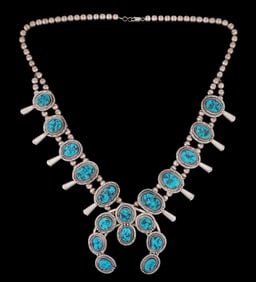 Hoskie Sterling Turquoise Squash Blossom Necklace