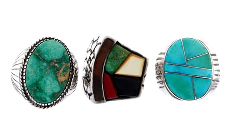 Three Mens Southwest Sterling and Stone Rings