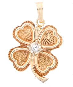 14k Gold & Diamond Four Leaf Clover Pendant